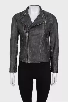 Black distressed leather jacket