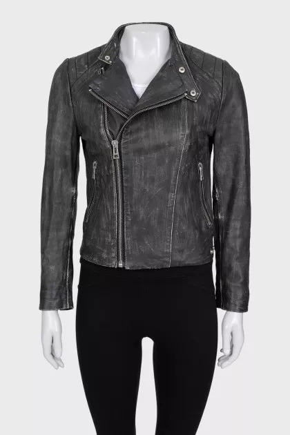 Black distressed leather jacket