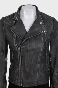 Black distressed leather jacket