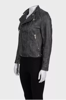 Black distressed leather jacket