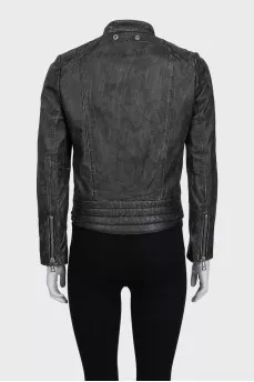 Black distressed leather jacket