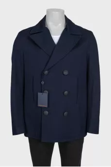 Men's blue double-breasted coat with tag