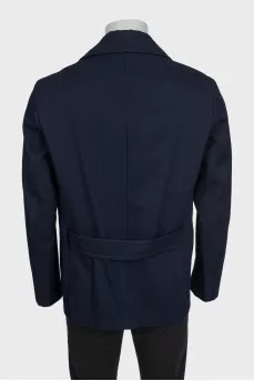Men's blue double-breasted coat with tag