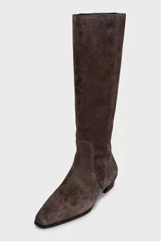 Brown suede almond toe boots