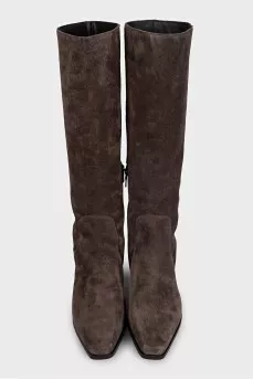 Brown suede almond toe boots