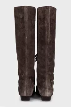 Brown suede almond toe boots
