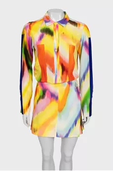 Printed silk dress with long sleeves