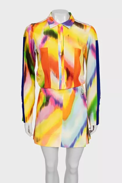 Printed silk dress with long sleeves