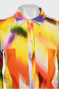 Printed silk dress with long sleeves
