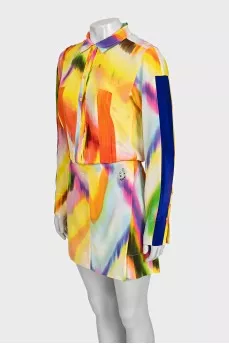 Printed silk dress with long sleeves