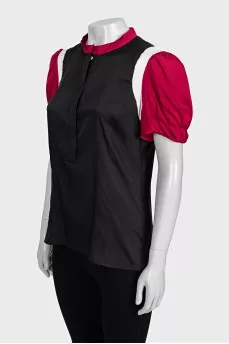 Fitted blouse with contrasting sleeves