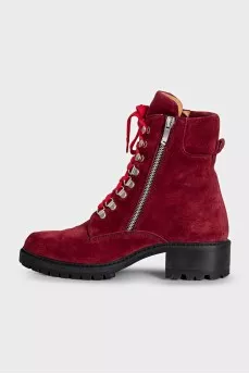 Red suede lace-up boots
