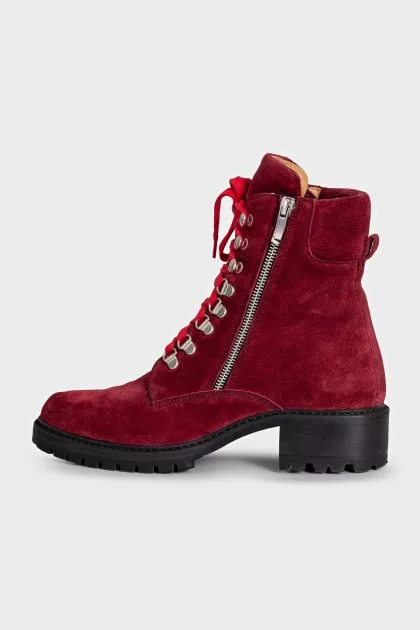 Red suede lace-up boots