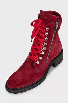 Red suede lace-up boots