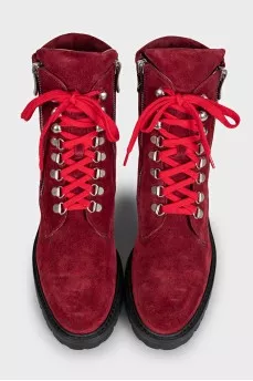 Red suede lace-up boots