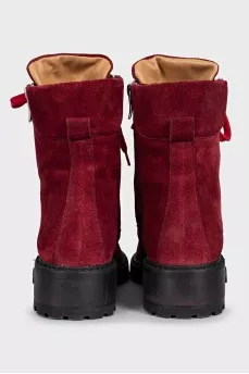 Red suede lace-up boots