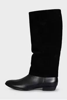 Black leather boots with suede inserts