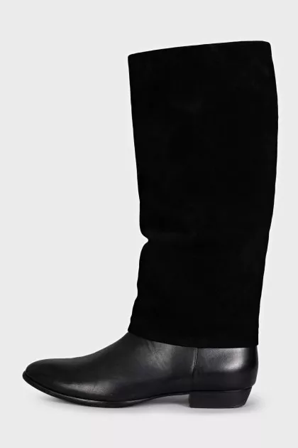 Black leather boots with suede inserts