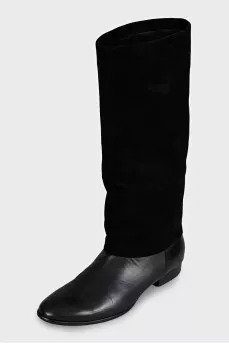 Black leather boots with suede inserts