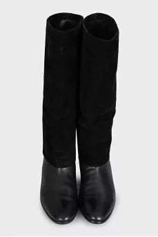 Black leather boots with suede inserts
