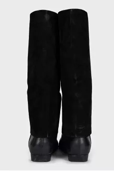 Black leather boots with suede inserts