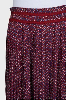 Red printed pleated skirt