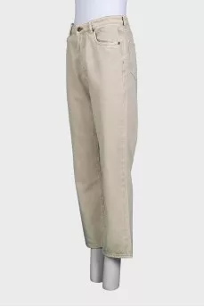 High-waisted straight-leg jeans with buttons