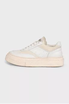 Leather and suede mid-soled sneakers