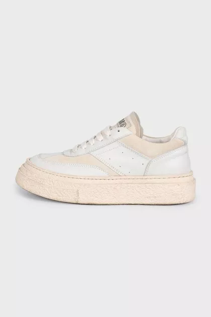Leather and suede mid-soled sneakers