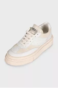 Leather and suede mid-soled sneakers