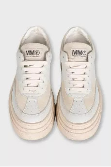 Leather and suede mid-soled sneakers