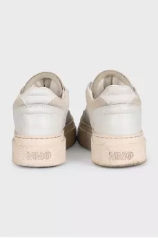Leather and suede mid-soled sneakers