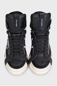 Black high-top sneakers made of leather and suede