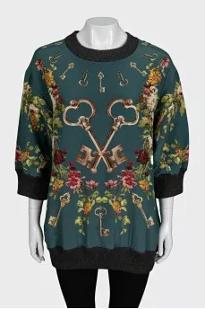Silk sweatshirt with floral print