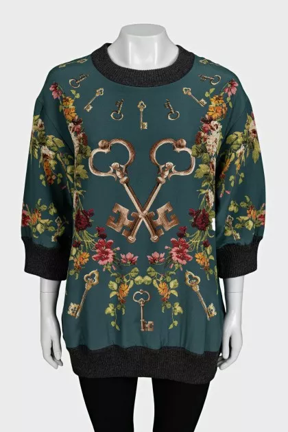 Silk sweatshirt with floral print