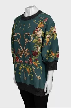Silk sweatshirt with floral print