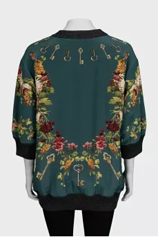 Silk sweatshirt with floral print