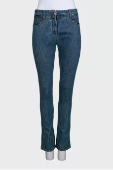 Blue straight-leg jeans with a distressed effect