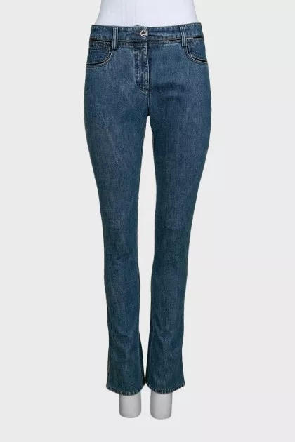 Blue straight-leg jeans with a distressed effect