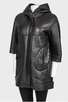 Leather sheepskin coat