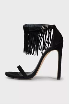 Black suede fringed sandals