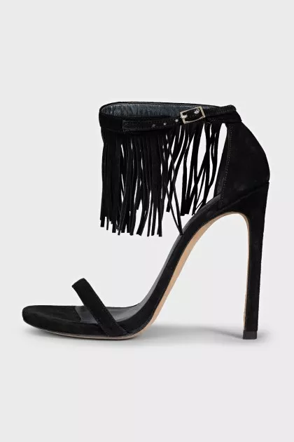 Black suede fringed sandals