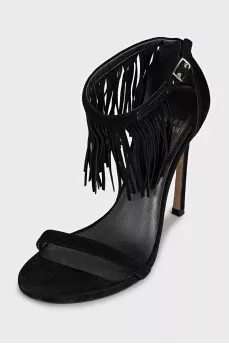 Black suede fringed sandals