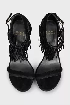 Black suede fringed sandals