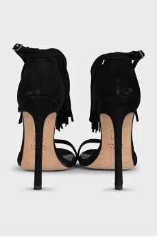 Black suede fringed sandals