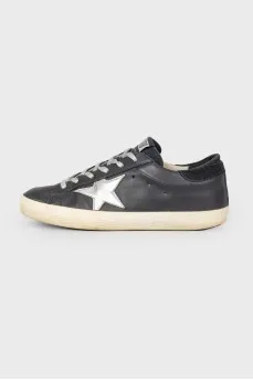 Leather sneakers with silver laces