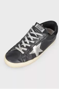 Leather sneakers with silver laces