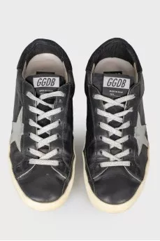 Leather sneakers with silver laces