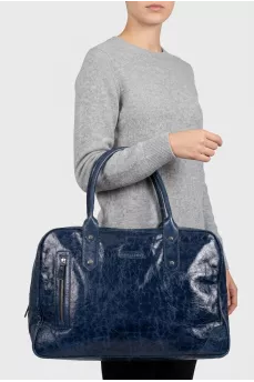 Blue leather travel bag