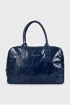 Blue leather travel bag
